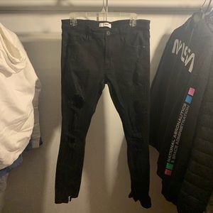 Black distressed denim